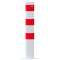 Barrier bollard | Steel tube  152 x 3.2 mm | stationary | for dowel fixing | hot-dip galvanized and white coatedwith three red reflecting stripes | total length: 1000 mm | with welded steel cap